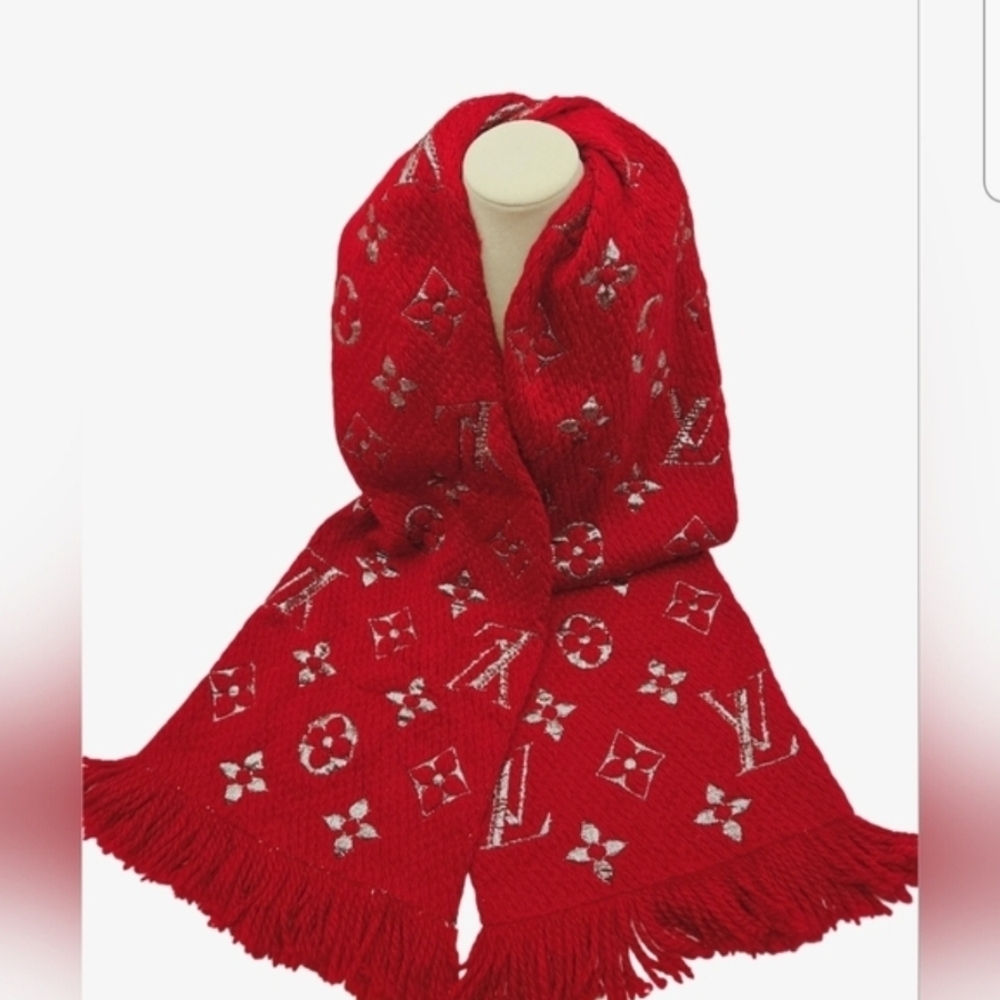 Louis Vuitton Red Metallic Logomania Scarf with Box /COA - Picture 14 of 14